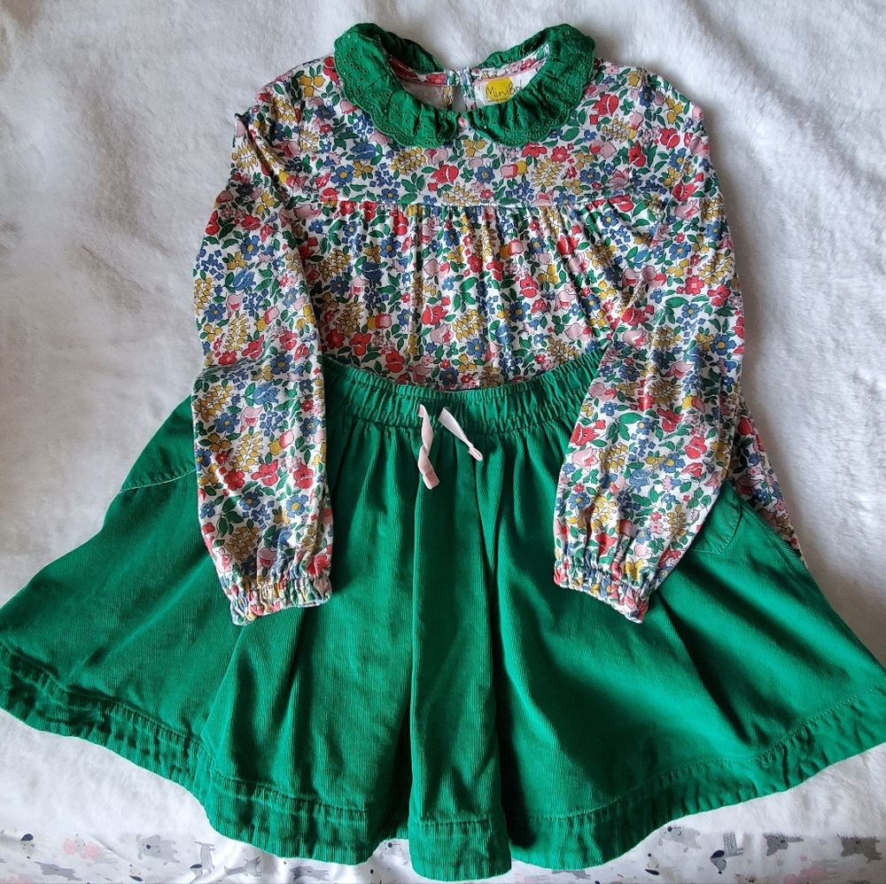 Mini Boden Floral Outfit with Green Collar